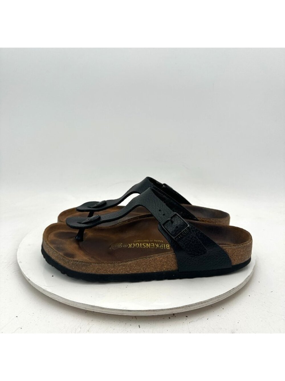 Birkenstock Gizeh Women Size 7 Black Birko-Flor T Strap Thong Leather Sandal